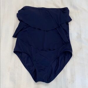 Maternity Navy Blue Ruffled Swimsuit sleeveless